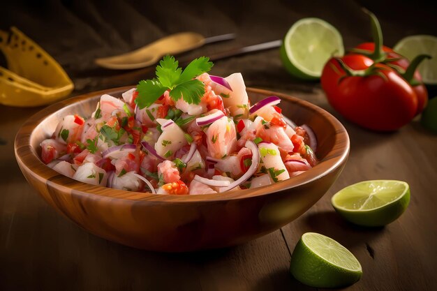 Délicieux ceviche de crevettes aux légumes épices oignons et citron vert