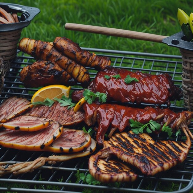 Photo délicieux chachlik de viande barbecue sur des brochettes en métal photo gratuite