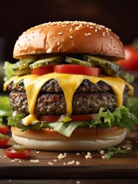 Un délicieux cheeseburger avec du bœuf, de la laitue et de la tomate.