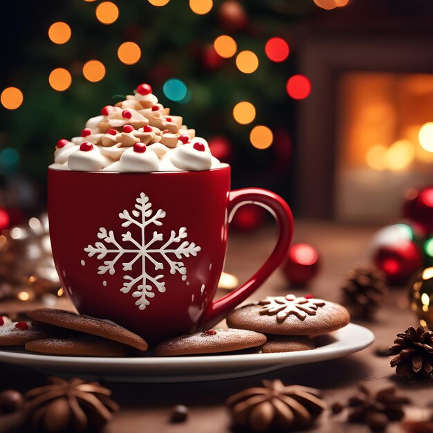 Délicieux chocolat chaud de Noël au four dans une tasse brune