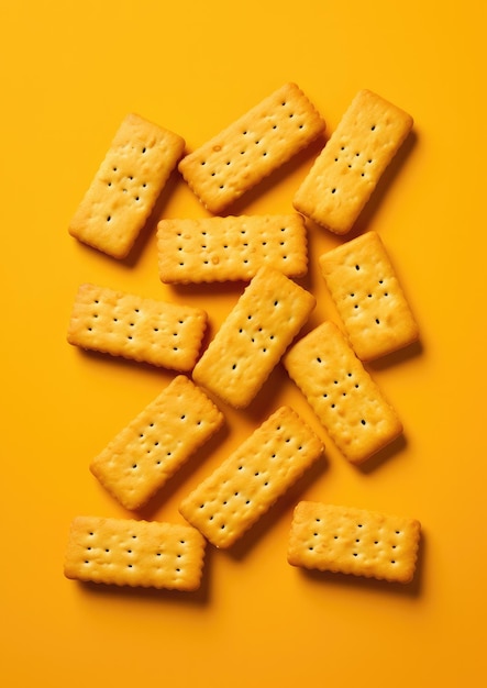Délicieux crackers croustillants sur fond jaune IA générative