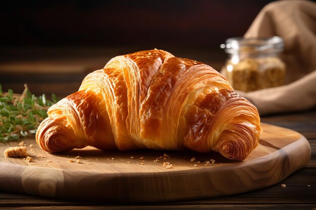 Délicieux croissant français sur une table en bois rustique