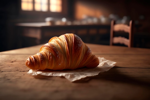 Délicieux croissants faits maison sur une table de cuisine en bois rustique générée par l'IA