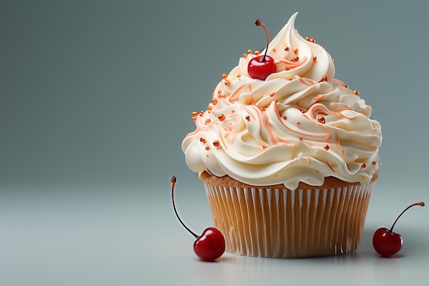 Un délicieux cupcake à la cerise avec des éclaboussures de glaçage à la crème