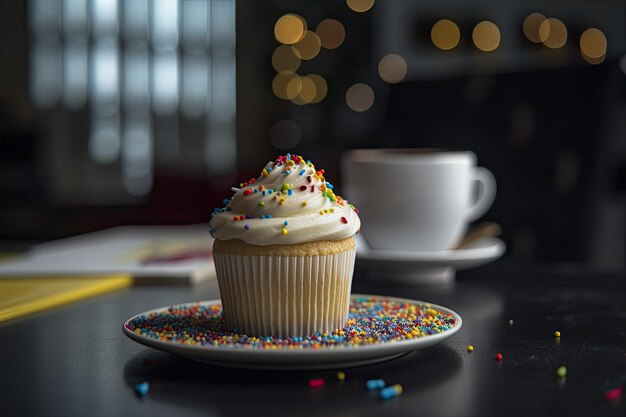 Délicieux cupcake avec glaçage et café sur le côté génératif IA