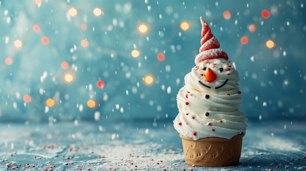 Un délicieux cupcake avec une jolie décoration de bonhomme de neige