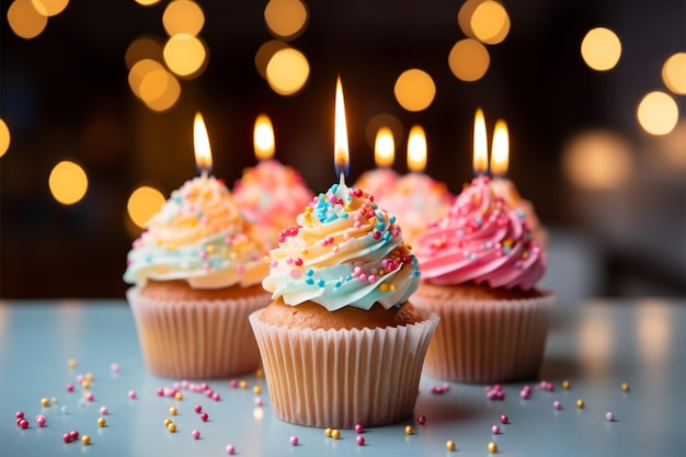 Délicieux cupcake posé sur une table bien éclairée pour un anniversaire