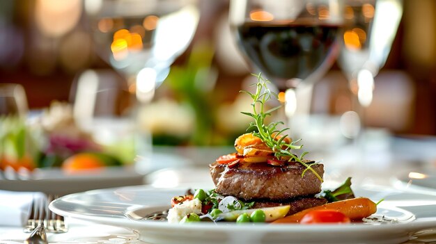 Un délicieux dîner avec un steak succulent et du vin rouge