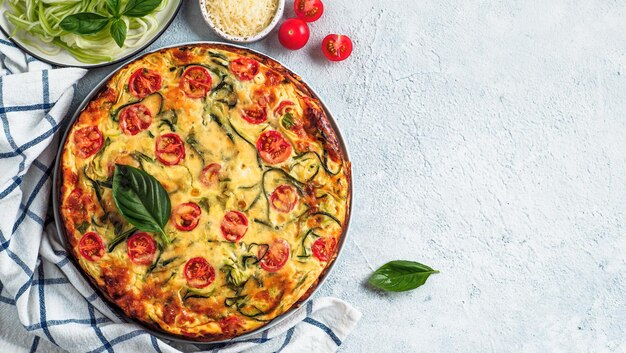 Photo délicieux espace de copie de tarte aux courgettes