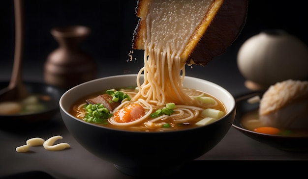 Délicieux fond de soupe de ramen japonais Generative AI