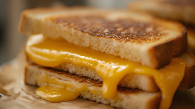 Un délicieux fromage fondu sur un sandwich grillé en gros plan