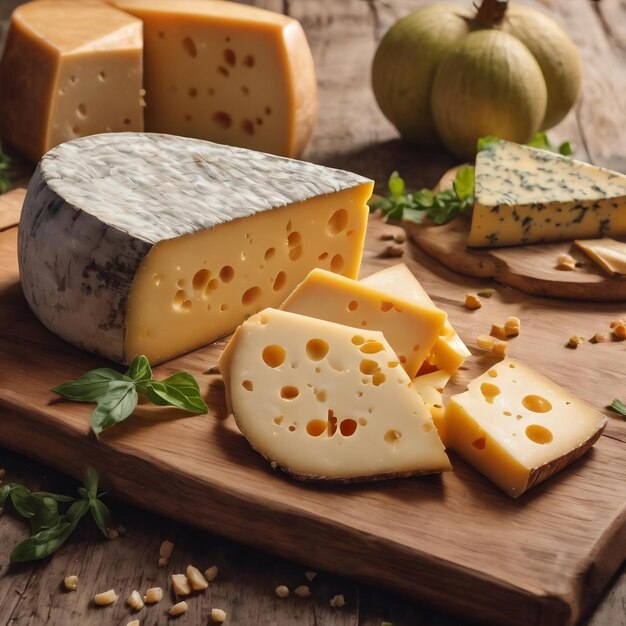 Un délicieux fromage sur une planche de bois