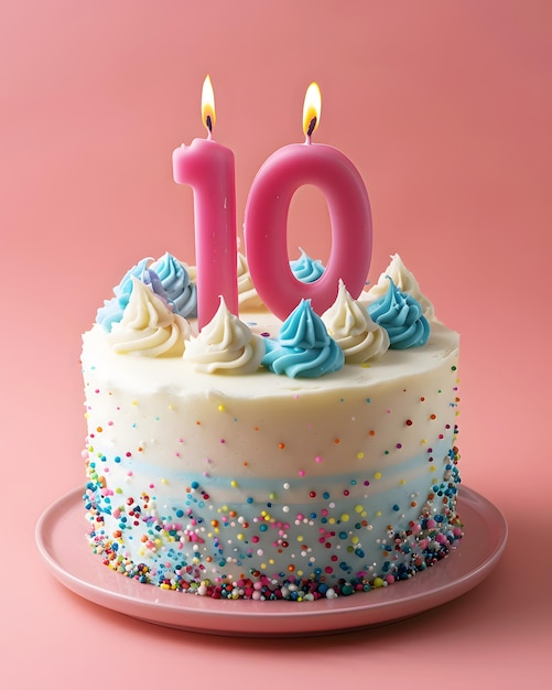 Un délicieux gâteau d'anniversaire avec la bougie numéro 10