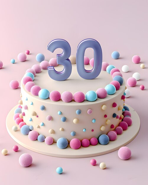 Un délicieux gâteau d'anniversaire avec la bougie numéro 30 Trente ans