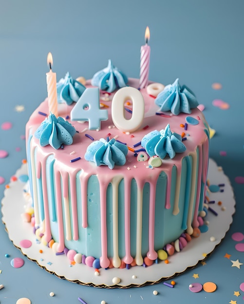 Photo un délicieux gâteau d'anniversaire avec la bougie numéro 40 40 ans