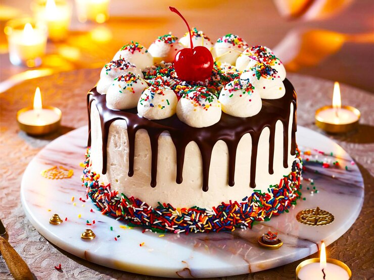 Un délicieux gâteau d'anniversaire avec des bougies.