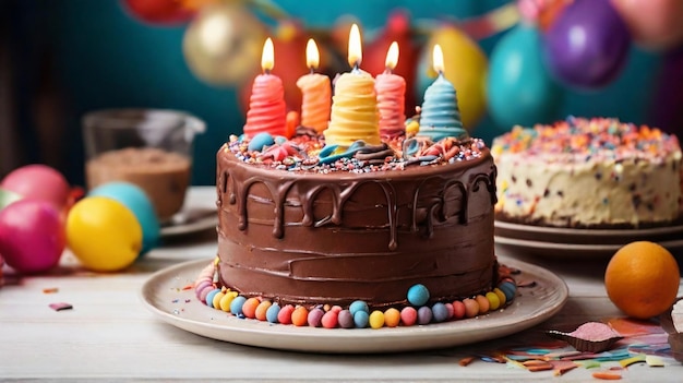 Un délicieux gâteau d'anniversaire avec du glaçage au chocolat et de la crème.