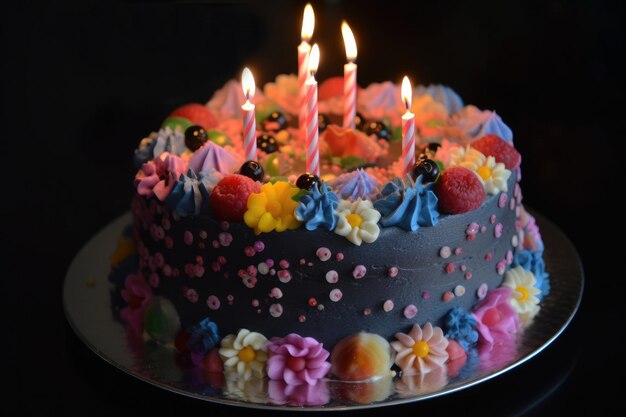 Délicieux gâteau d'anniversaire avec des pépites colorées et des bougies