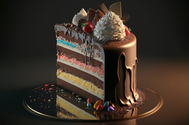 Délicieux gâteau au chocolat brownie sur assiette Boulangerie maison Gros morceaux de gâteau avec IA générative