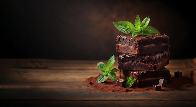 Délicieux gâteau au chocolat brownie sur assiette Boulangerie maison Gros morceaux de gâteau avec IA générative