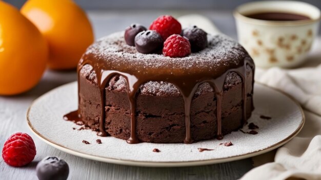 Un délicieux gâteau au chocolat décadent avec une touche fraîche