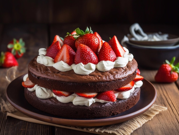 Délicieux gâteau au chocolat fait maison avec des fraises Generative AI