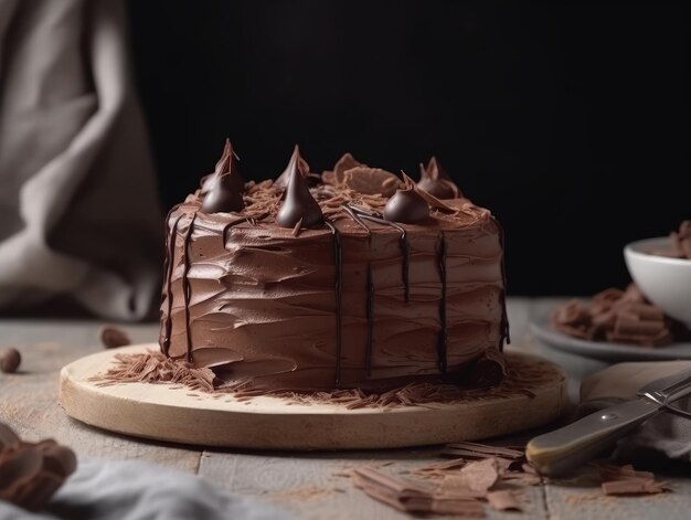 Délicieux gâteau au chocolat fait maison sur table Generative AI