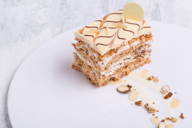 Délicieux gâteau au chocolat sur une plaque blanche