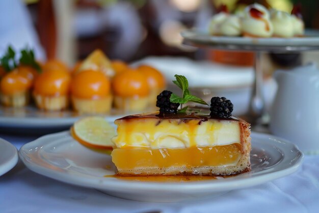 Un délicieux gâteau au fromage sur assiette blanche