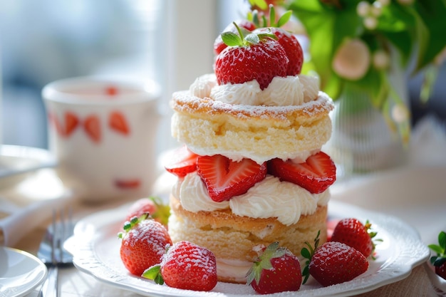 Photo un délicieux gâteau aux fraises et à la crème