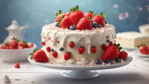 Délicieux gâteau aux fraises fraîches et glaçage blanc