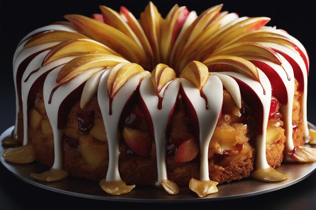 délicieux gâteau aux pommes sur fond noir, prise de vue centrale au milieu du cadre