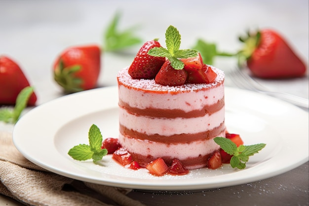 Délicieux gâteau de dessert à la fraise avec de la crème et des baies sur le dessus Vue rapprochée de cuisson isolée