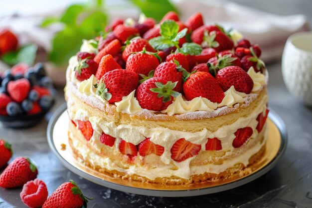 Photo délicieux gâteau fait maison avec des baies fraîches