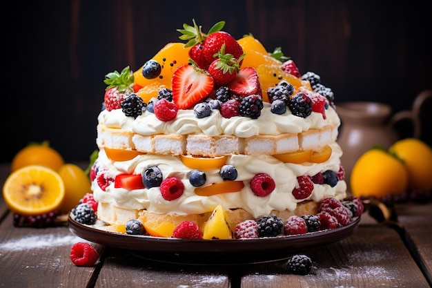 Un délicieux gâteau avec des fruits.