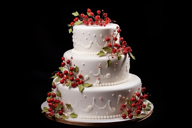 Délicieux gâteau de mariage blanc avec des baies rouges