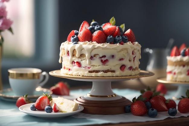 Un délicieux gâteau sur un plateau de gâteau.