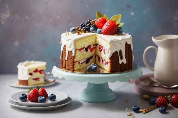 Un délicieux gâteau sur un plateau de gâteau.