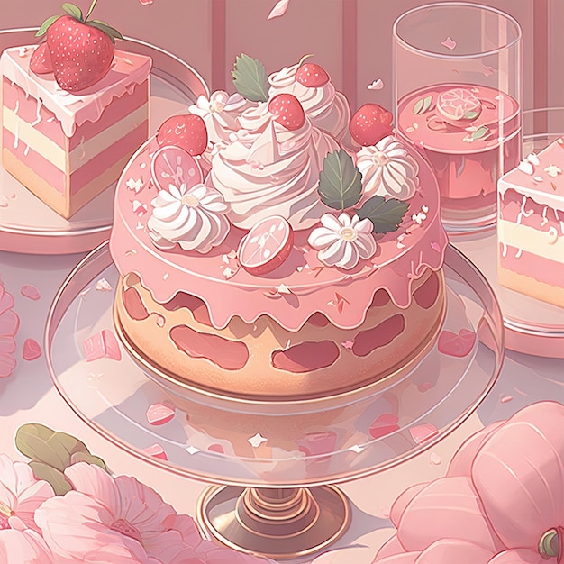 Délicieux gâteau rose à la fraise