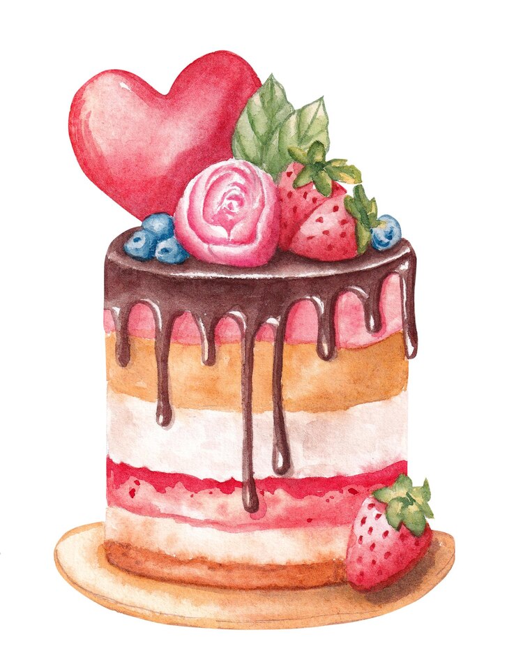 Photo un délicieux gâteau de la saint-valentin fait maison sur fond blanc illustration à l'aquarelle