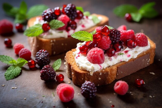 un délicieux gâteau surmonté de baies et de fraises