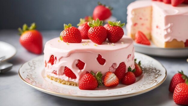 Un délicieux gâteau surmonté de fraises un plat Ai généré