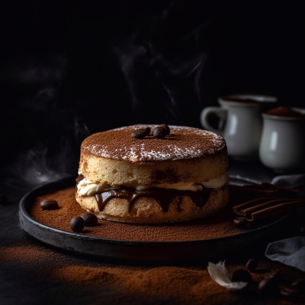 Délicieux gâteau tiramisu appétissant avec des bâtonnets de savoiardi et de la crème au café Dessert de renommée mondiale Generative AI