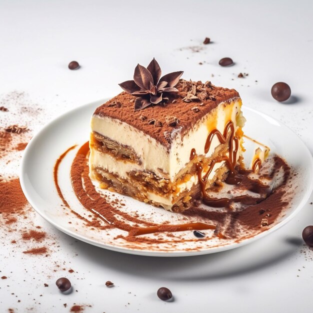 Délicieux gâteau tiramisu appétissant avec des bâtonnets de savoiardi et de la crème au café Dessert de renommée mondiale Generative AI