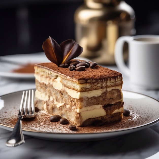 Délicieux gâteau tiramisu appétissant avec des bâtonnets de savoiardi et de la crème au café Dessert de renommée mondiale Generative AI