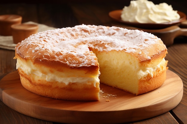 Un délicieux gâteau à la vanille sur une table en bois.