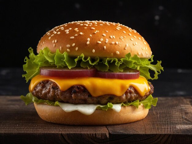 Photo un délicieux hamburger au fromage sur fond noir.