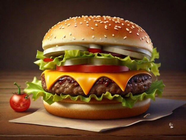 Photo un délicieux hamburger au fromage rendu en 3d