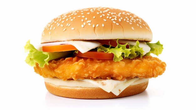 Un délicieux hamburger au poulet croustillant dans l'arrière-plan isolé généré par l'IA