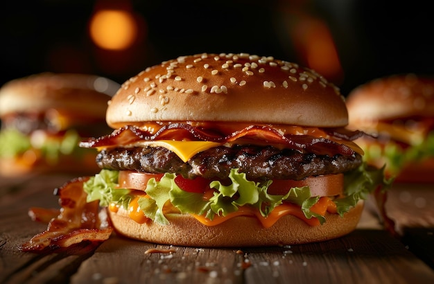 Un délicieux hamburger gourmet avec bacon et fromage.